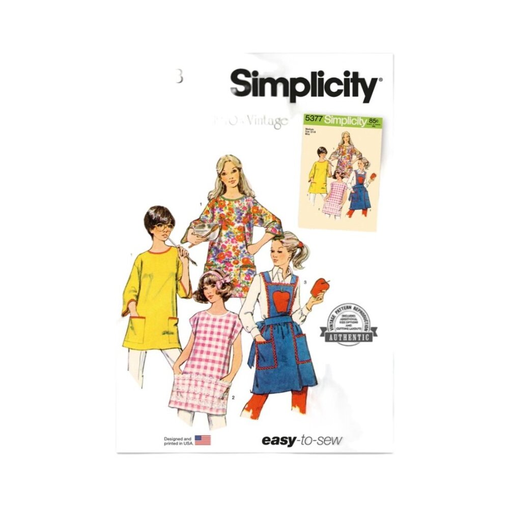 Simplicity Pattern 9868 Vintage Retro 70s Tie Back Apron Potholder Size S-XL New